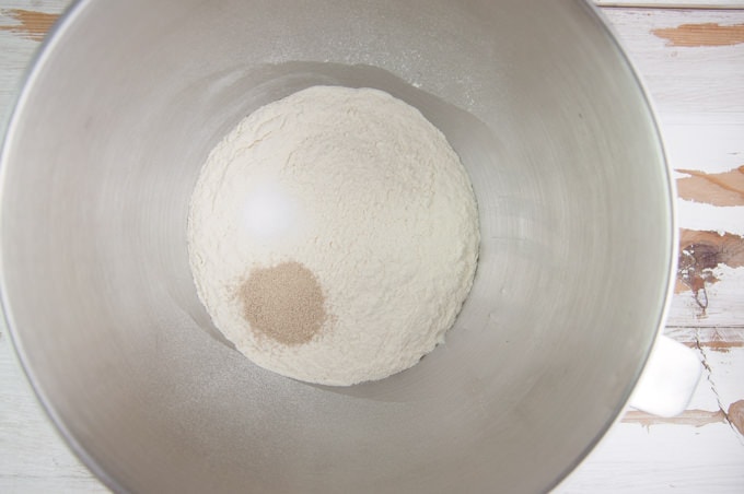 flour, yeast, and salt in a bowl