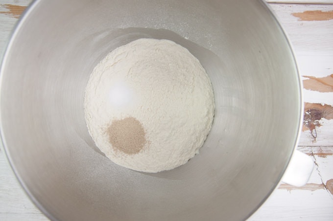 flour, yeast, and salt in a bowl