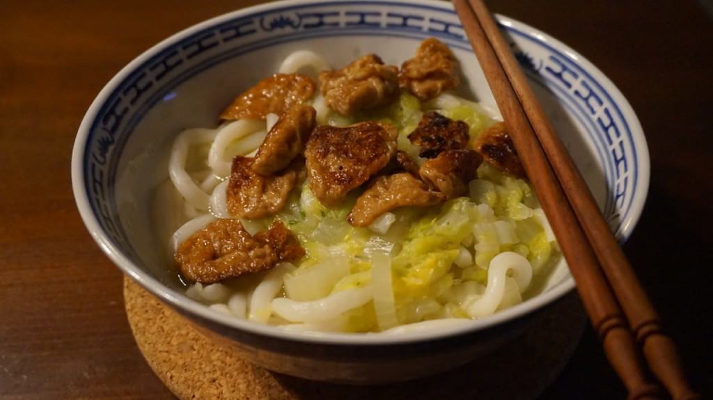 chinese cabbage udon soup with mock abalone