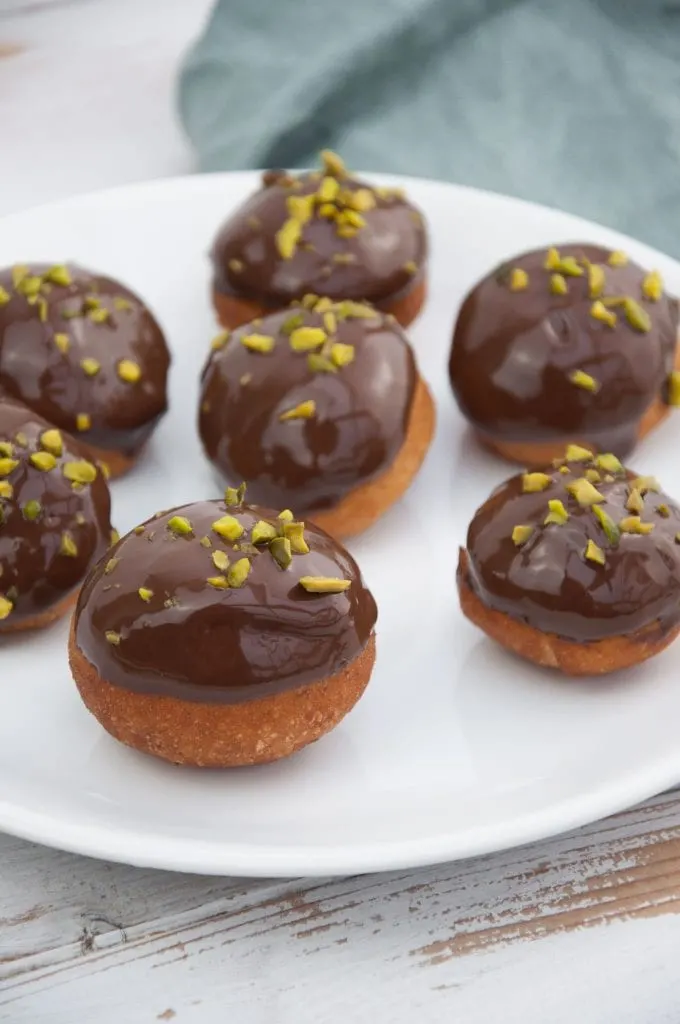 Vegan Donut Holes with chocolate and pistachios