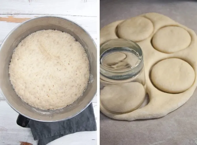 Vegan Donut Holes in the making - the dough after rising and cutting out the shapes