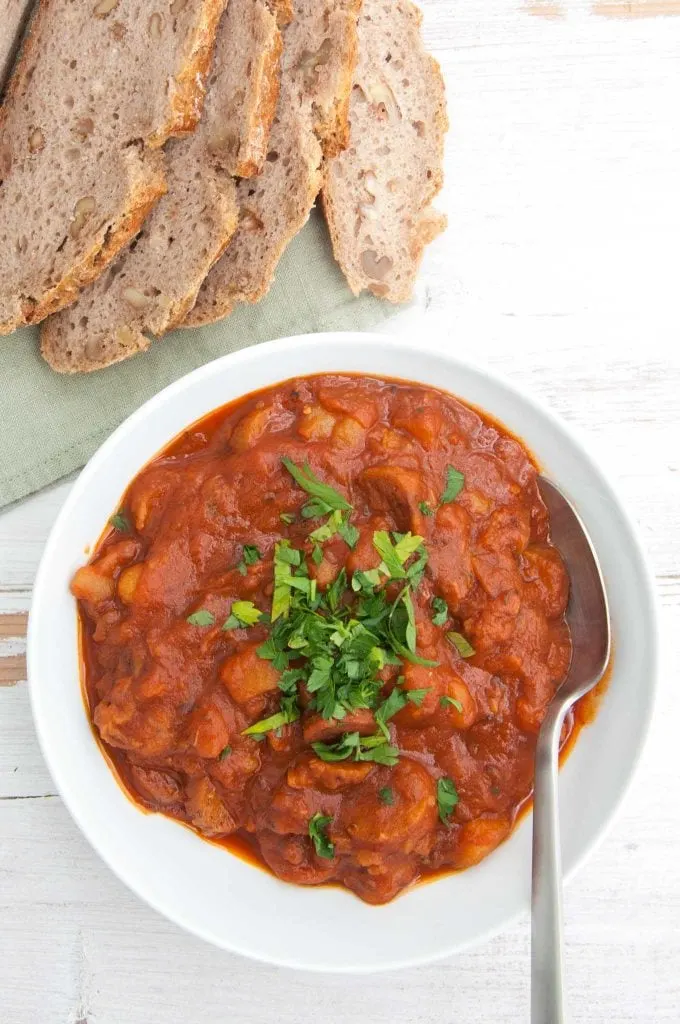 Vegan Goulash with Homemade Sausages