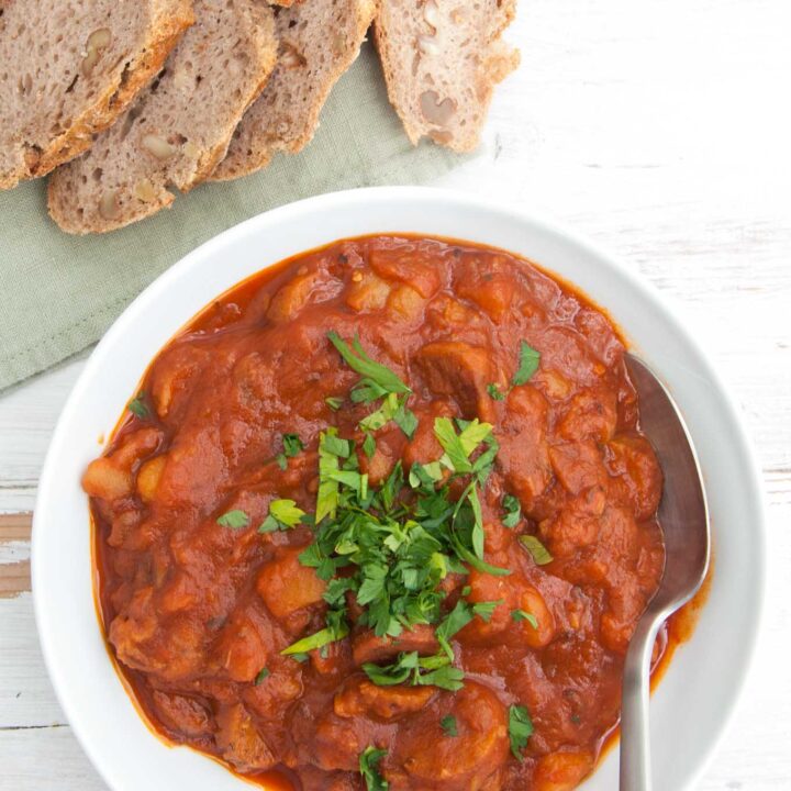 Vegan Goulash with Homemade Sausages Recipe Elephantastic Vegan