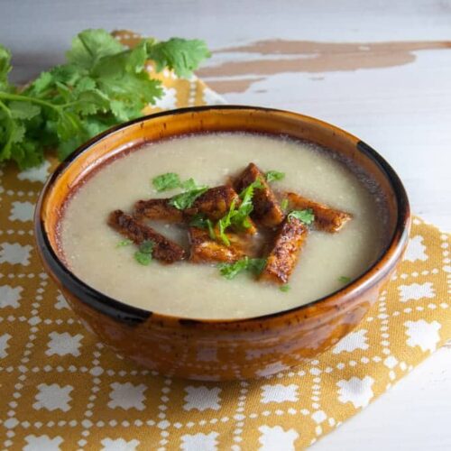 Creamy Parsnip Soup with smoky Tempeh Strips Recipe Elephantastic Vegan