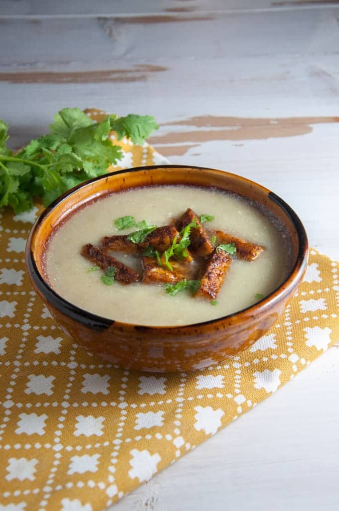 Creamy Parsnip Soup with smoky Tempeh Strips Recipe Elephantastic Vegan