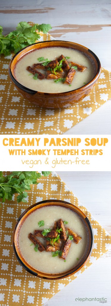 Vegan Parsnip Soup with smoky tempeh strips | ElephantasticVegan.com