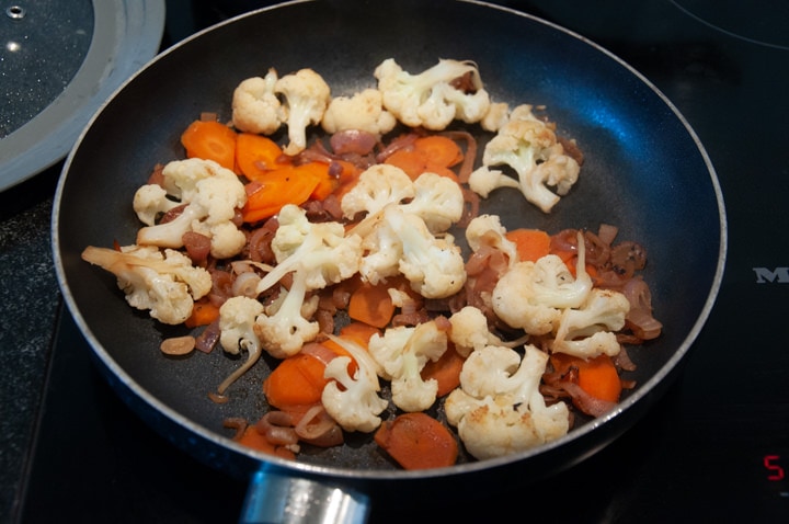 veggies in pan