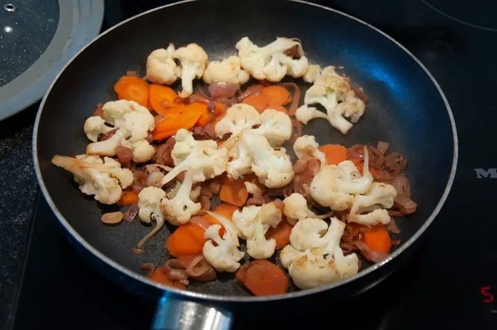 veggies in pan