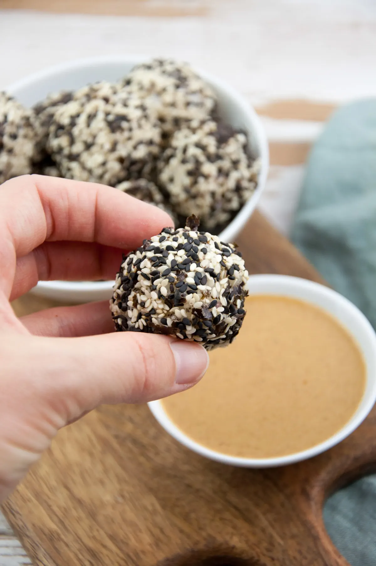 Sushi Rice Balls and Peanut Wasabi Dip