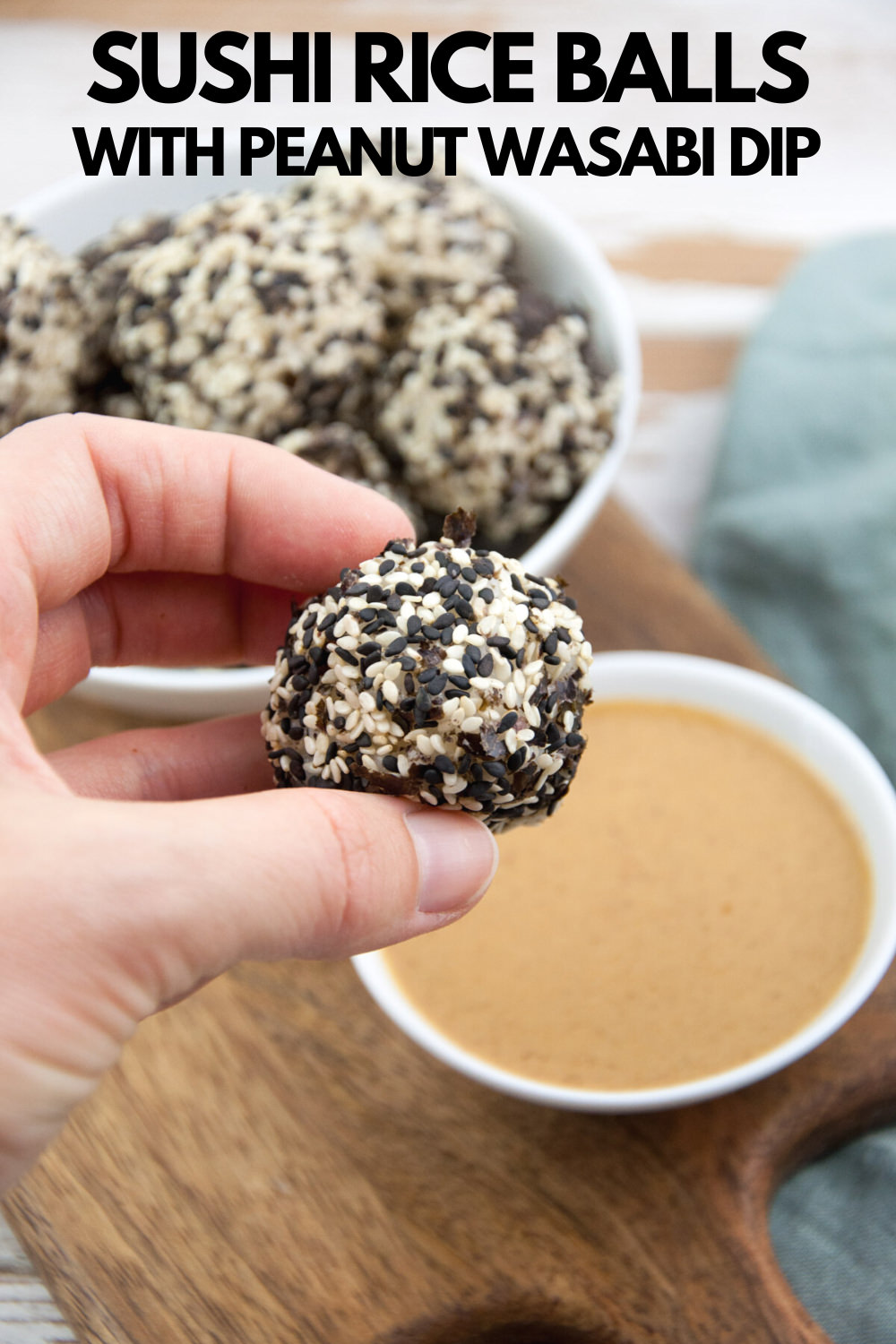 Sushi Rice Balls and Peanut Wasabi Dip