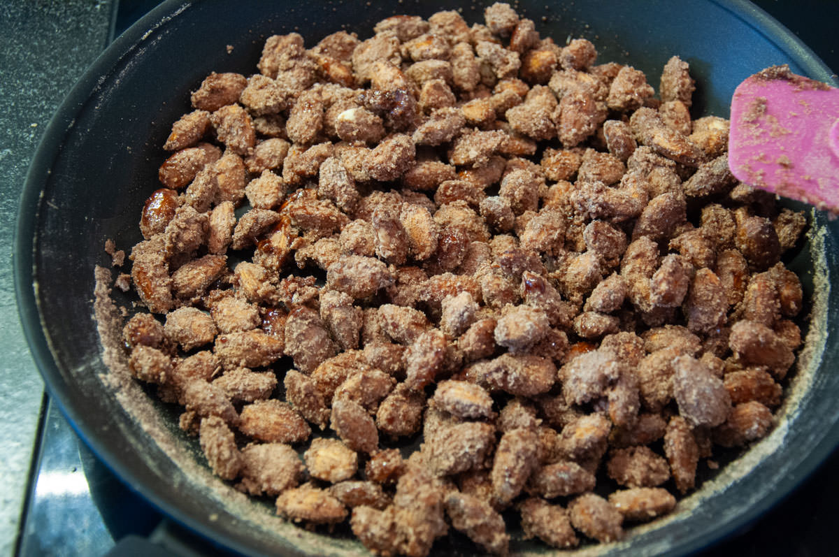 sugar coated almonds in pan