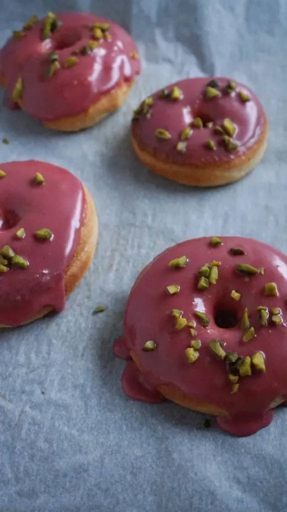 vegan donut with rosewater glazing