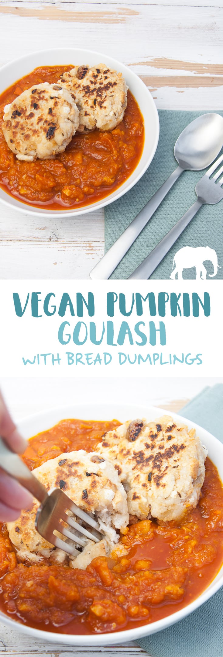 Vegan Pumpkin Goulash with Bread Dumplings | ElephantasticVegan.com #vegan #goulash #pumpkin #fall