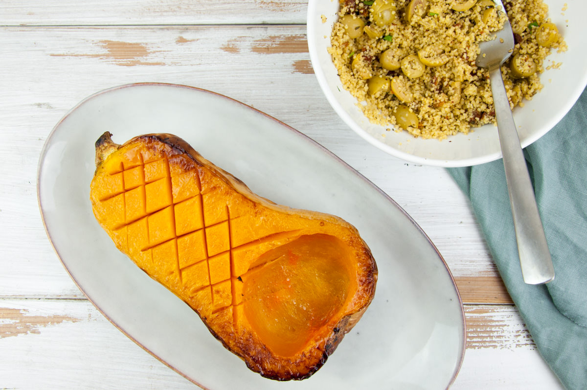 baked butternut squash with diamond cut