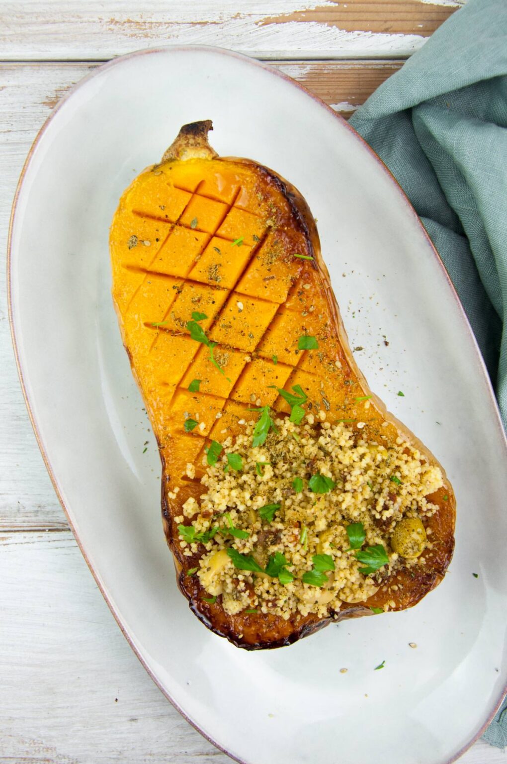 Couscous Stuffed Butternut Squash Boat Elephantastic Vegan