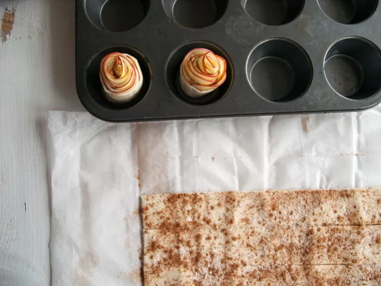 Vegan Apple Roses in a muffin tray