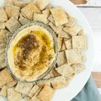 Vegan Poppy Seed Crackers served with Za'atar Hummus