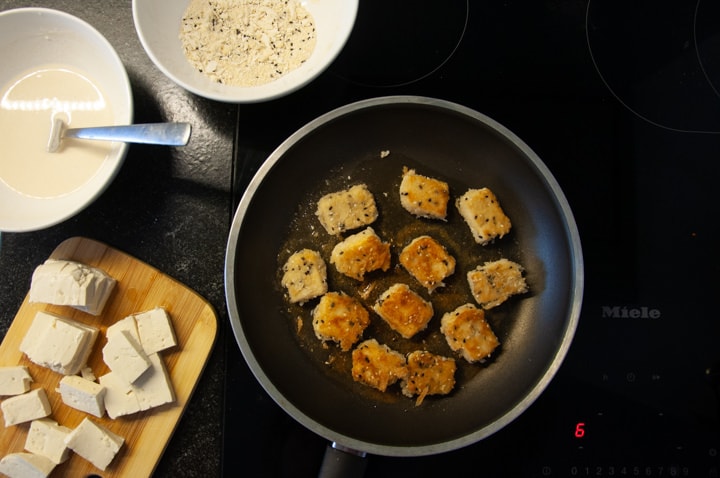 crispy tofu in pan