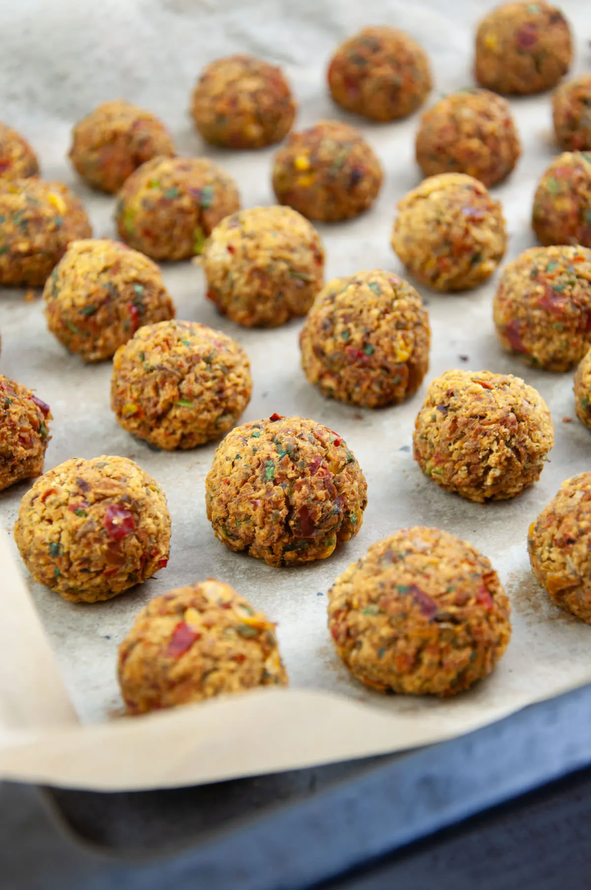 Ikea-Style Veggie Balls on a baking tray