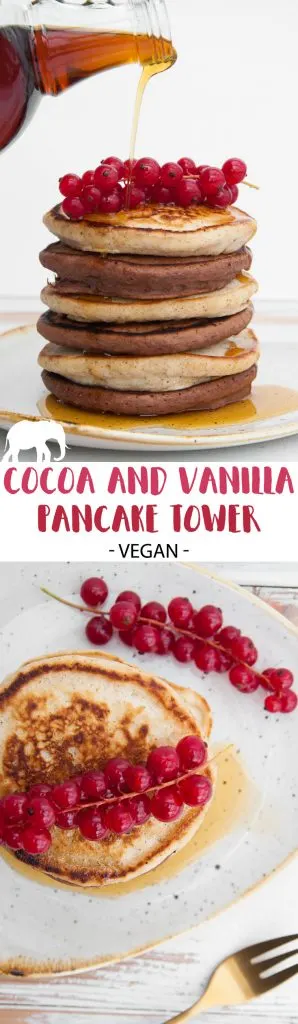 Vegan Cocoa and Vanilla Pancake Tower Pinterest Image