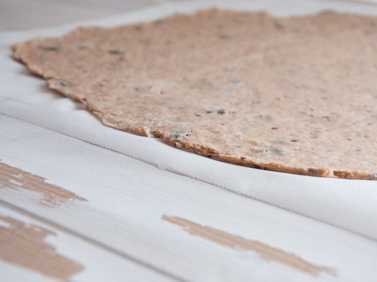 Rolled out dough for Whole Wheat Seed Crackers