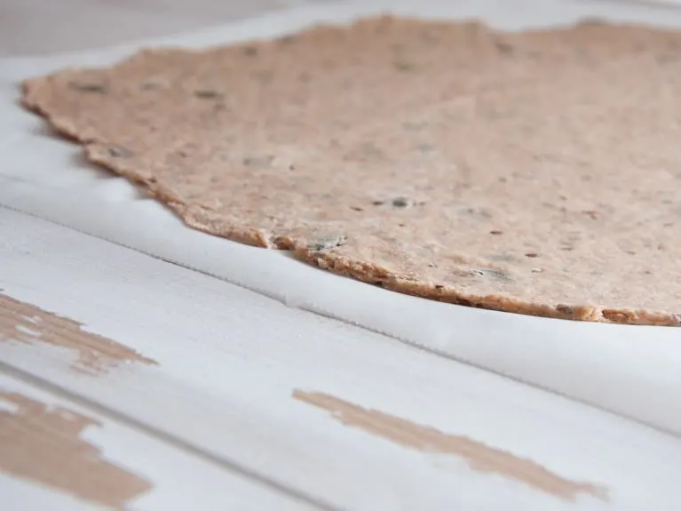 Rolled out dough for Whole Wheat Seed Crackers