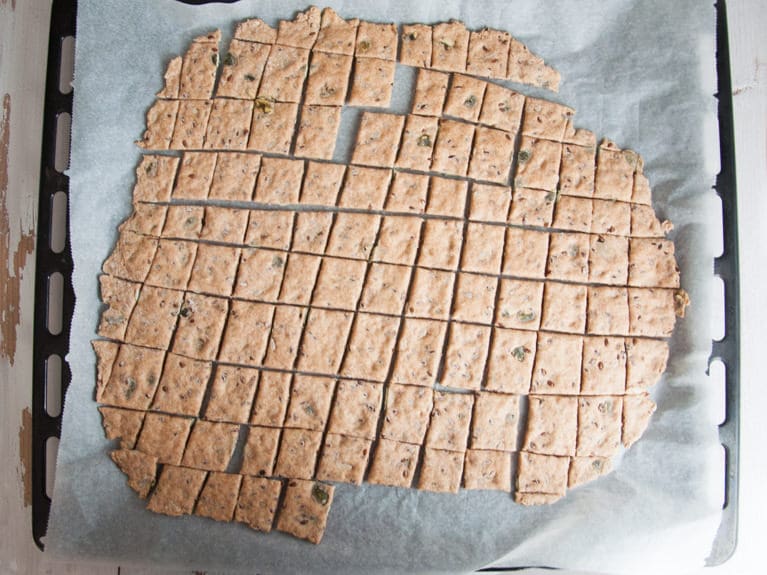 Whole Wheat Seed Crackers on a baking tray