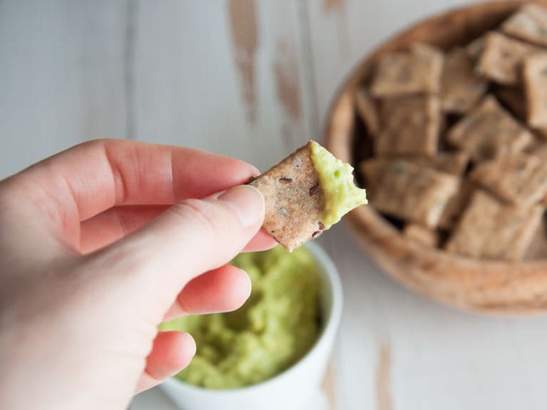 Whole Wheat Seed Crackers served with guacamole