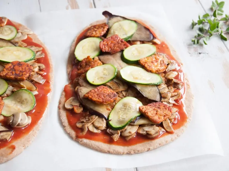 Vegan Whole Wheat Roasted Veggie & Tempeh Pizza