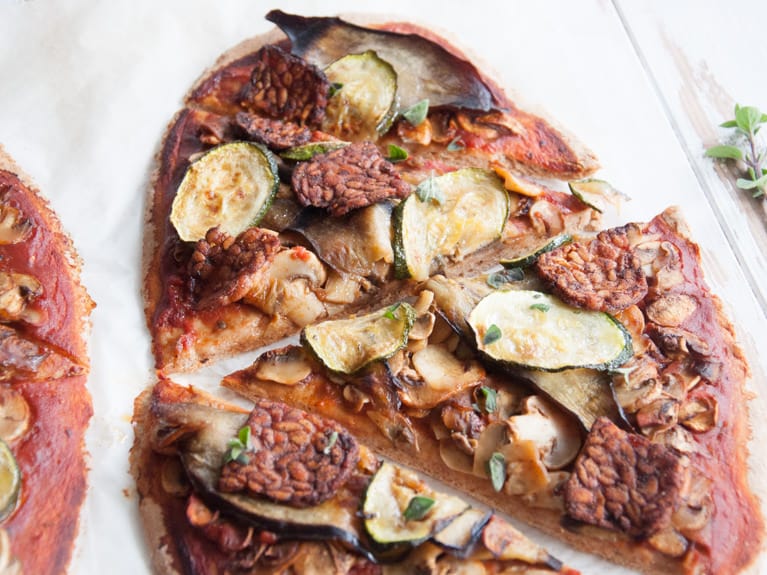 Vegan Whole Wheat Roasted Veggie & Tempeh Pizza