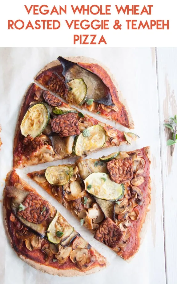 Vegan Whole Wheat Roasted Veggie & Tempeh Pizza