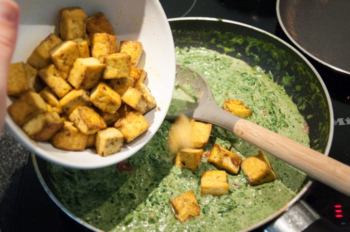 golden tofu and spinach curry