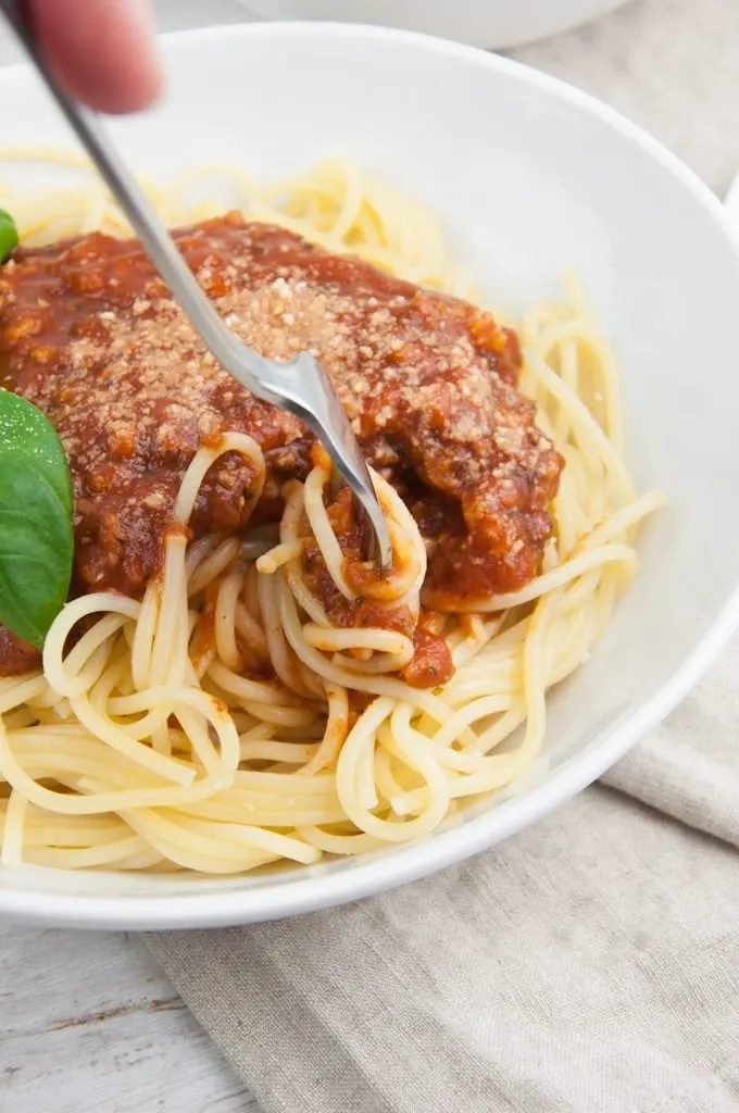 fork in spaghetti bolognese