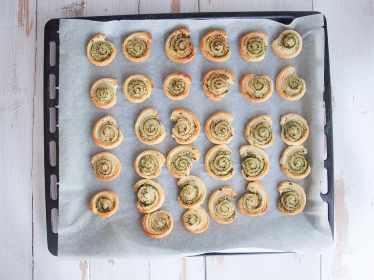 Wild Garlic Pesto Snails on a baking tray