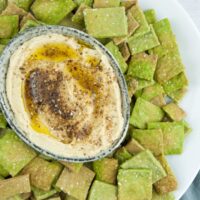 Vegan Spinach Sesame Crackers served with Zaatar Hummus