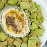 Vegan Spinach Sesame Crackers served with Zaatar Hummus