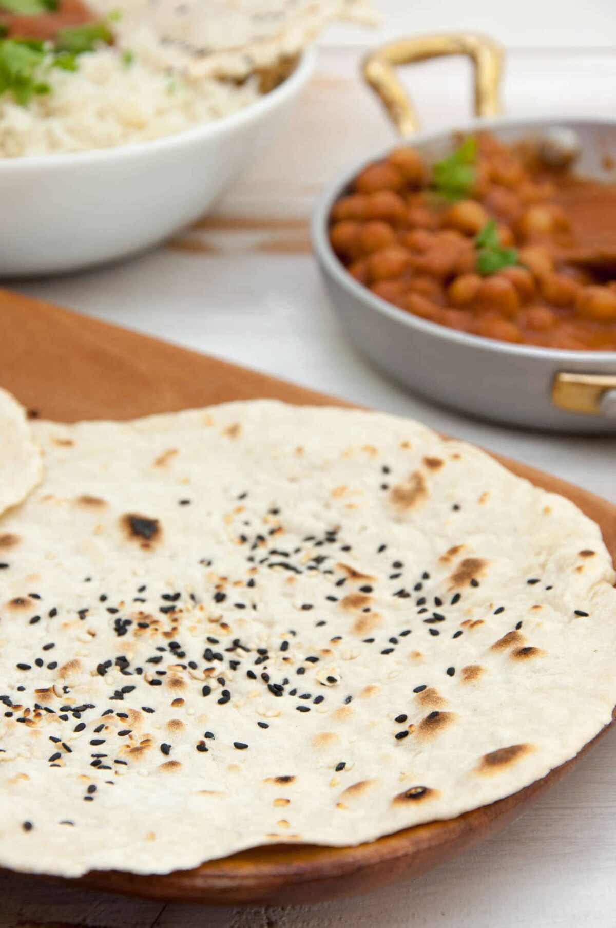 Vegan Sesame Naan with chickpea curry