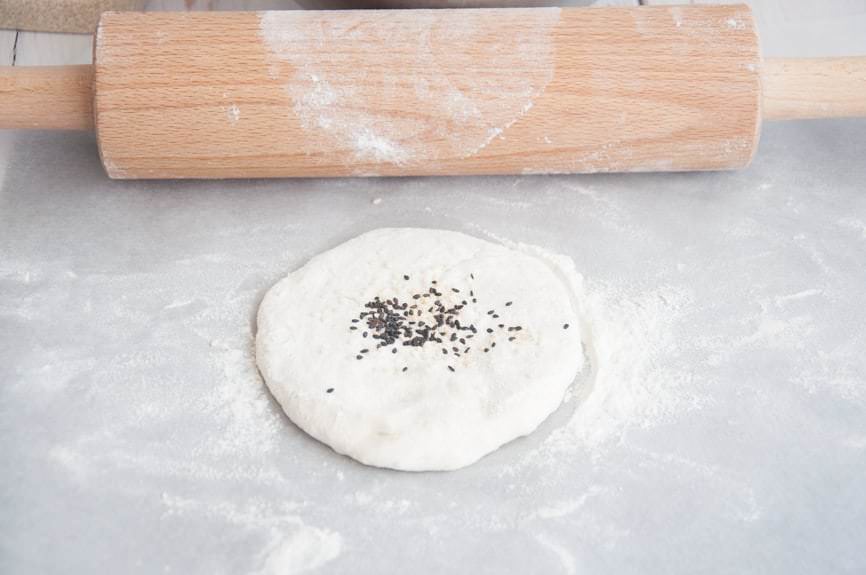 Sesam Naan Dough with black and white sesame seeds