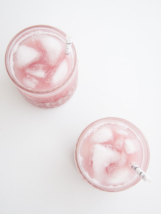 Pomegranate Gin Fizz from the top with ice cubes