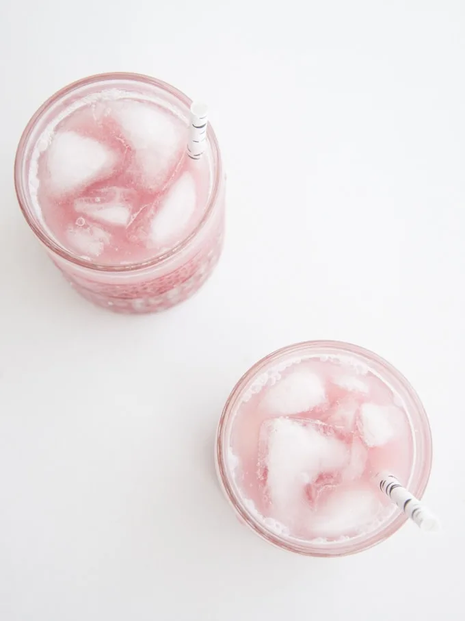 Pomegranate Gin Fizz from the top with ice cubes