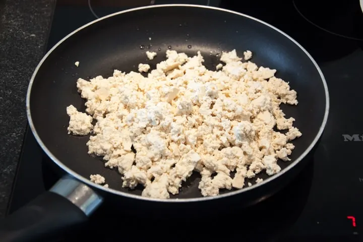 scrambled tofu in a pan