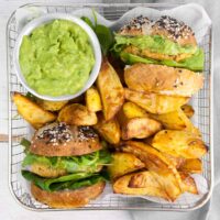 Vegan Falafel Burger and homemade fries