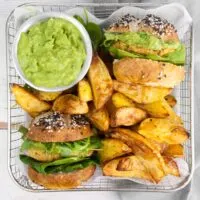 Vegan Falafel Burger and homemade fries