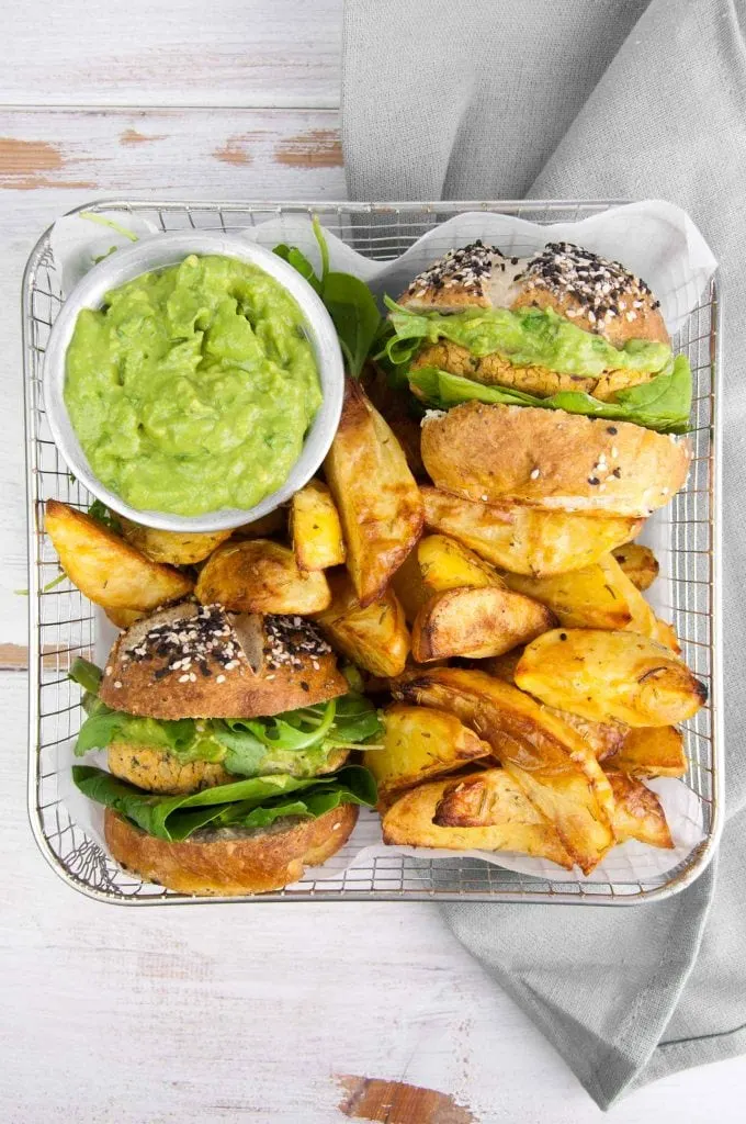 Vegan Falafel Burger and homemade fries