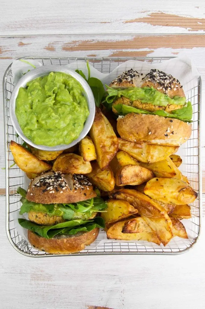 Vegan Falafel Burger and homemade fries