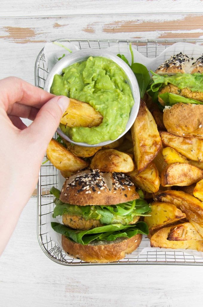 Vegan Falafel Burger and homemade fries