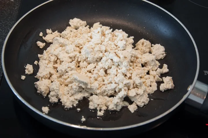 scrambled tofu in pan
