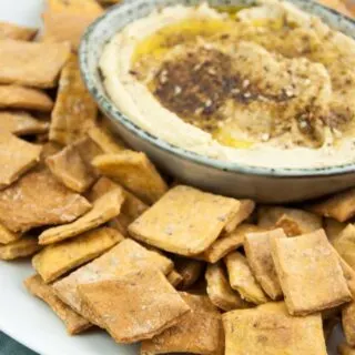 Vegan Pizza Crackers served with Za'atar Hummus