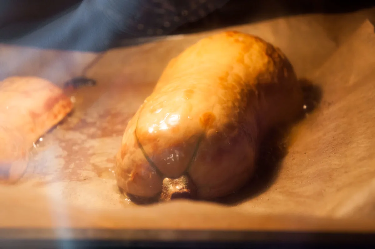 butternut squash roasting in the oven