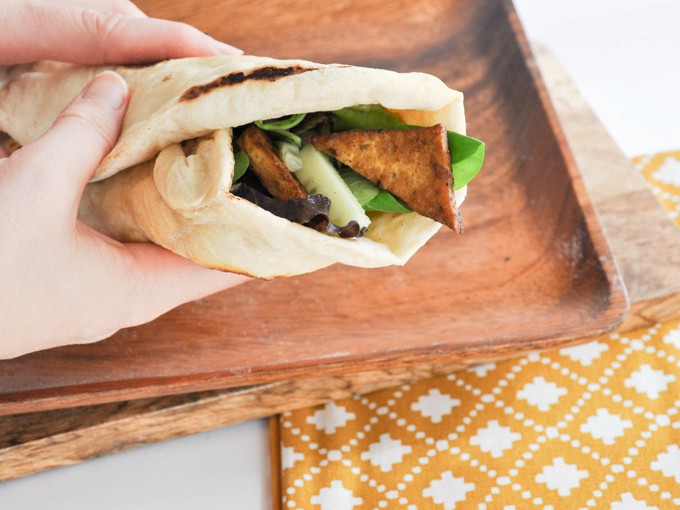 Vegan Crispy Tofu Wrap with homemade fluffy tortillas | ElephantasticVegan.com